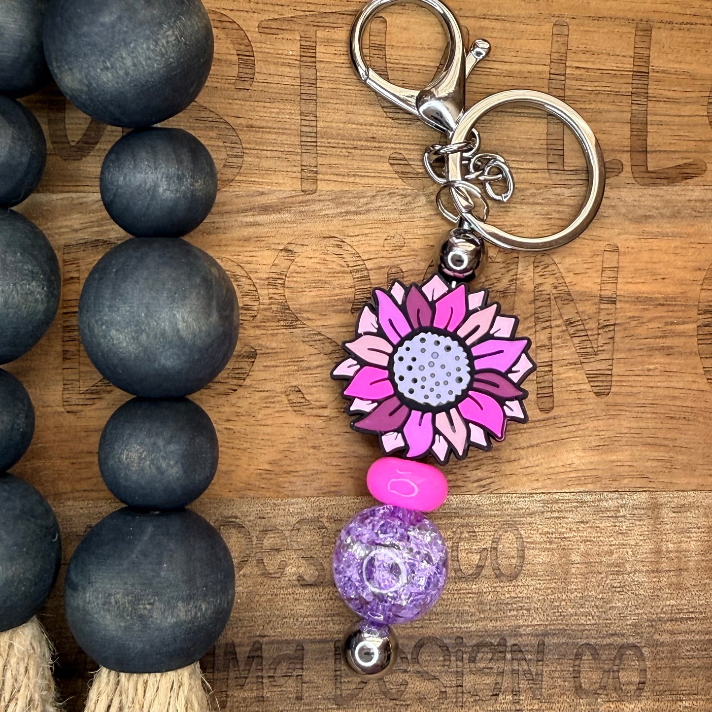 Pink Sunflower Keychain