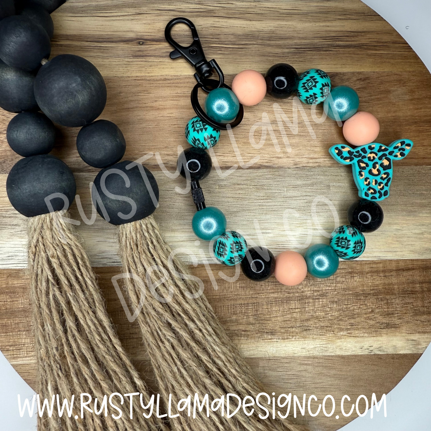 Turquoise/ Peach Ollie Keychain Wristlet