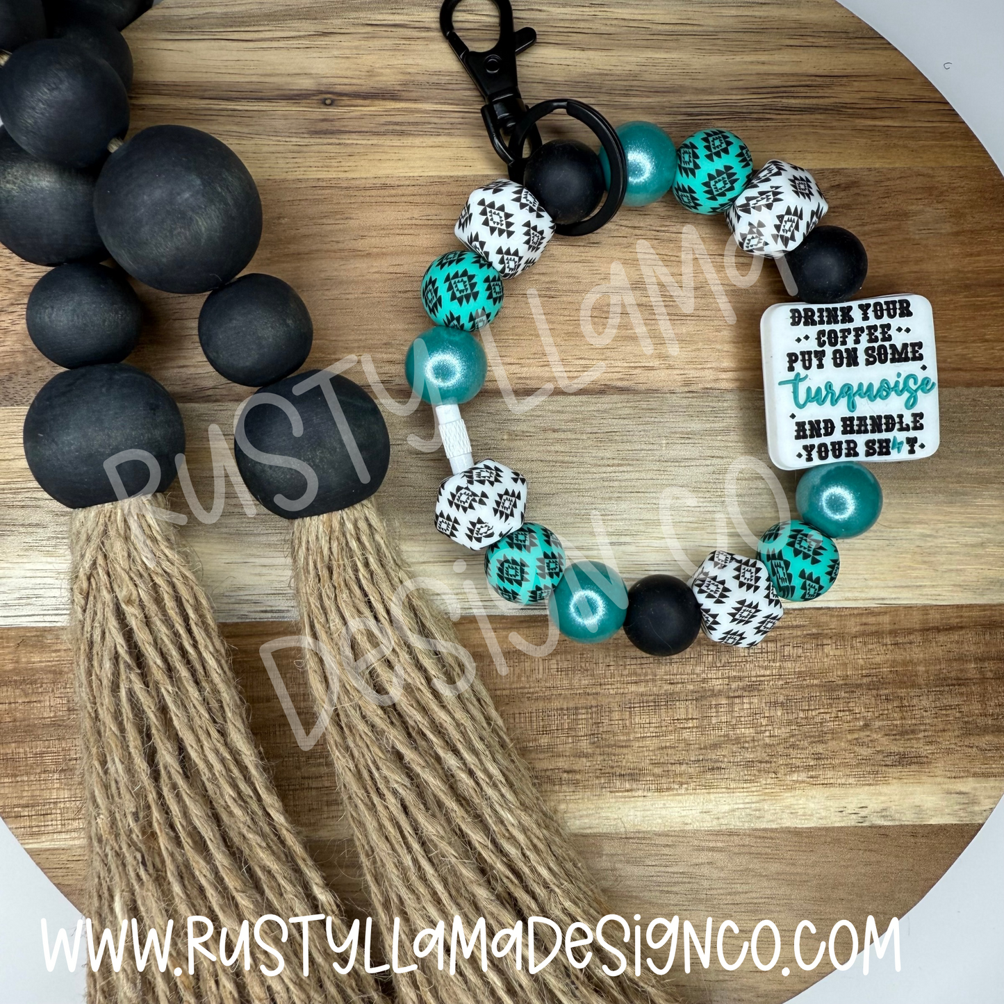 Coffee & Turquoise Keychain Wristlet