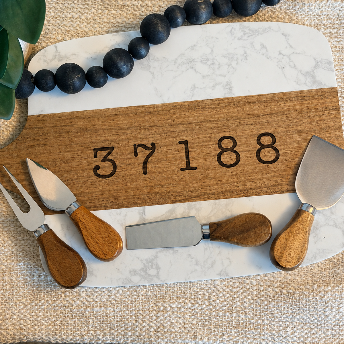 Zip Code Marble and Acacia Serving Board Set