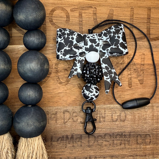 Beaded Car Charm / Freshie Hanger – Cow Print Bow