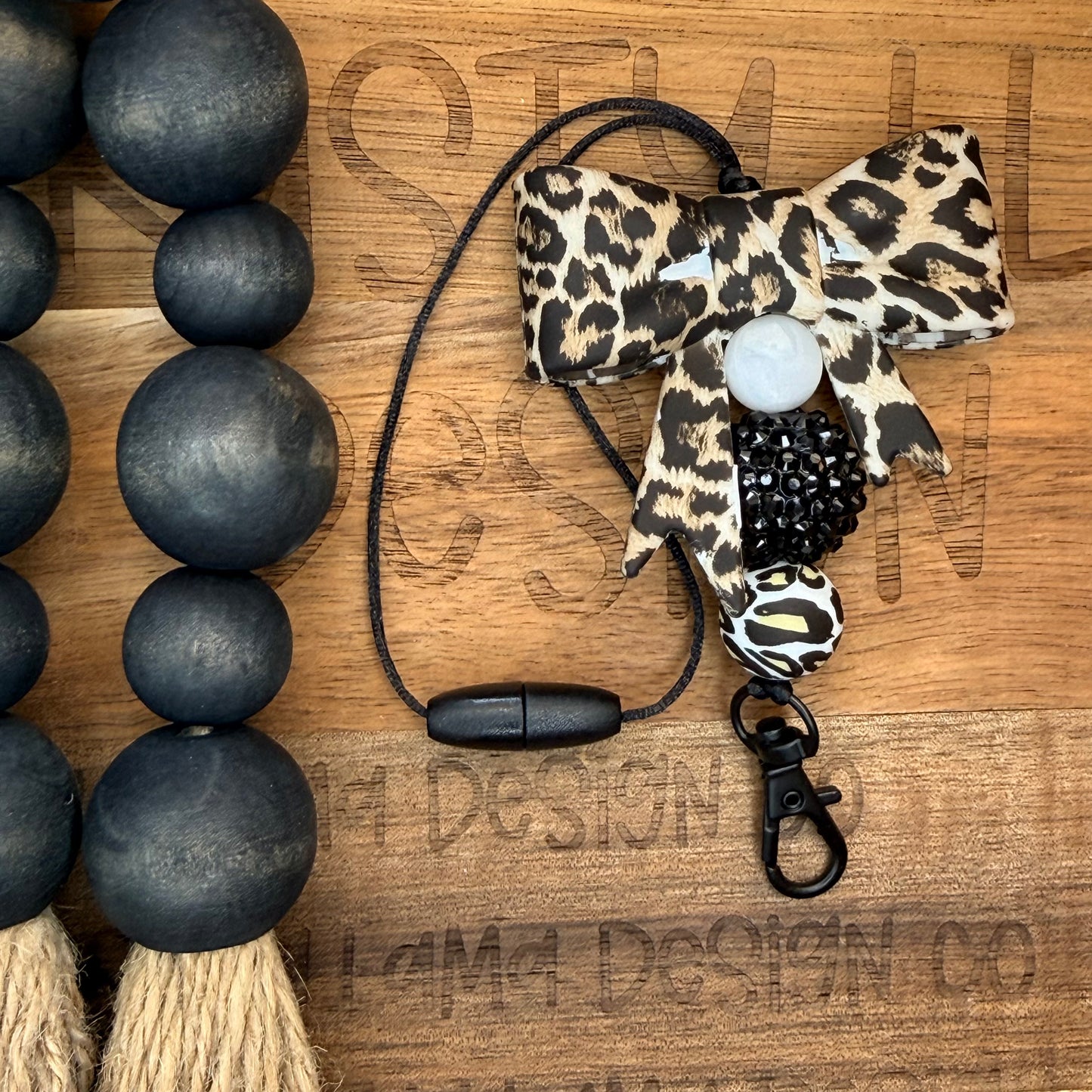 Beaded Car Charm / Freshie Hanger – Leopard Bow