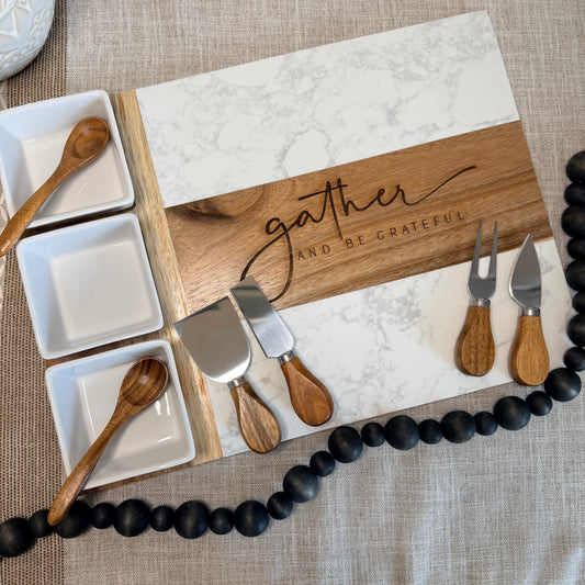Marble Charcuterie Board - 11 Piece Set