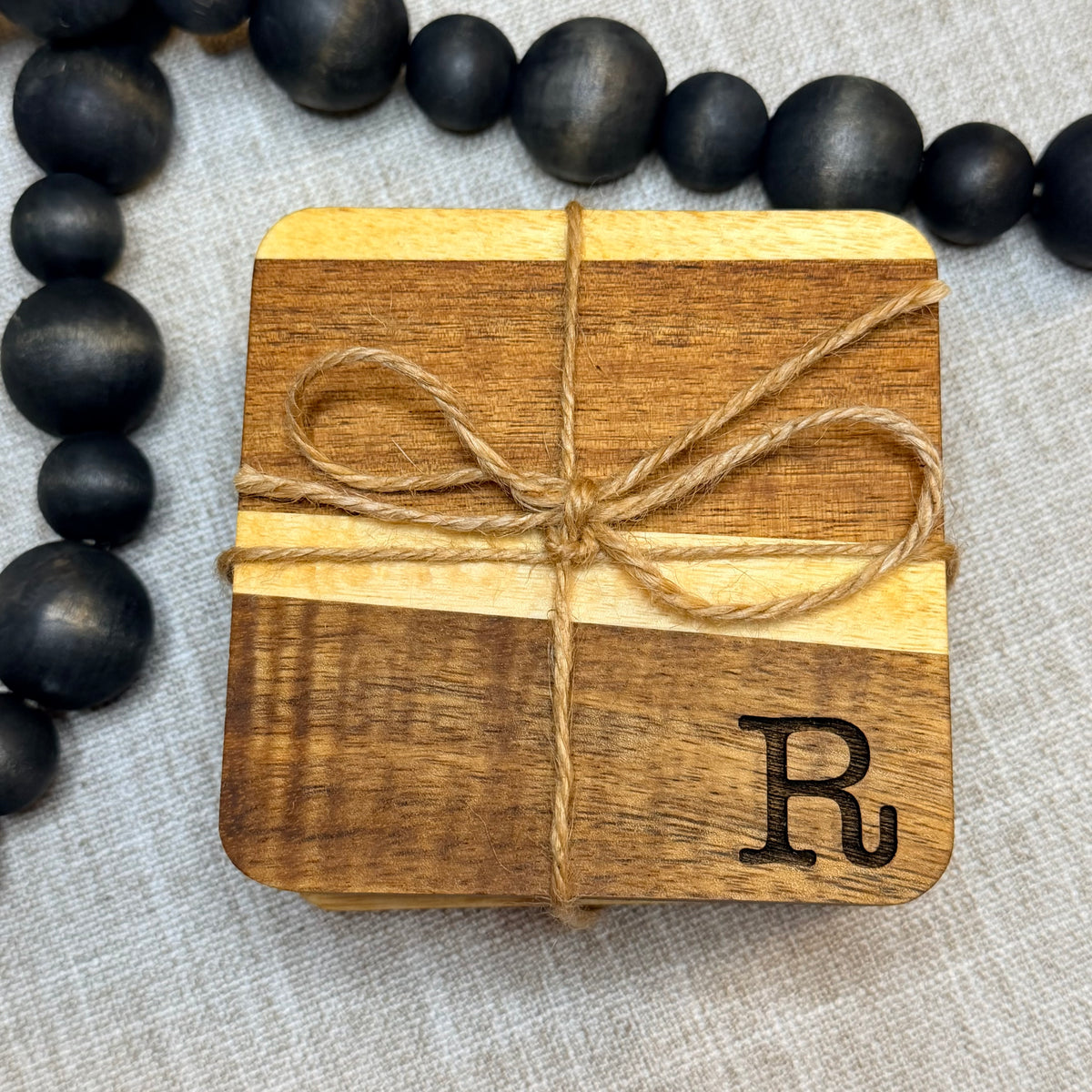 Inital Square Wood Coasters