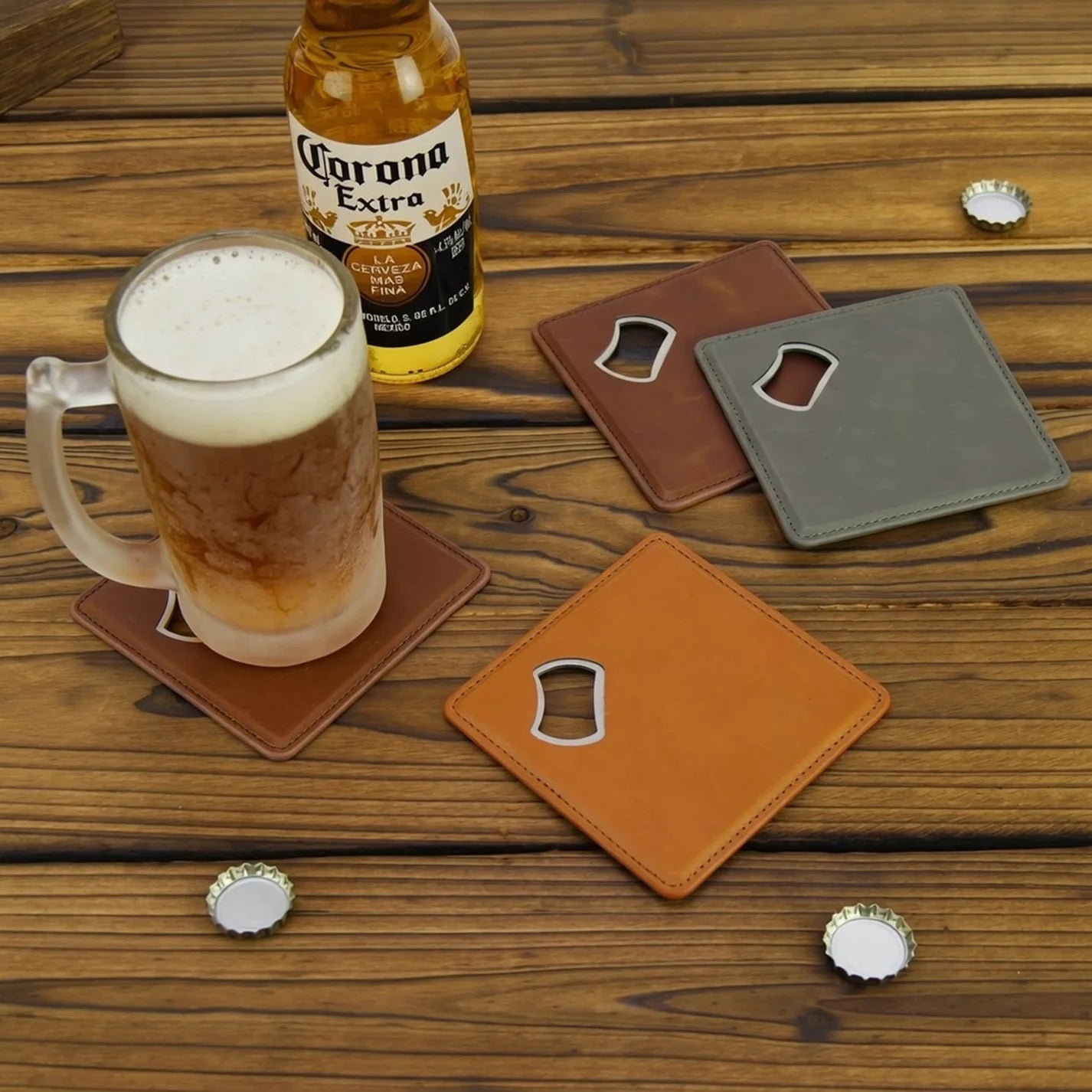 Leatherette Bottle Opener Coaster