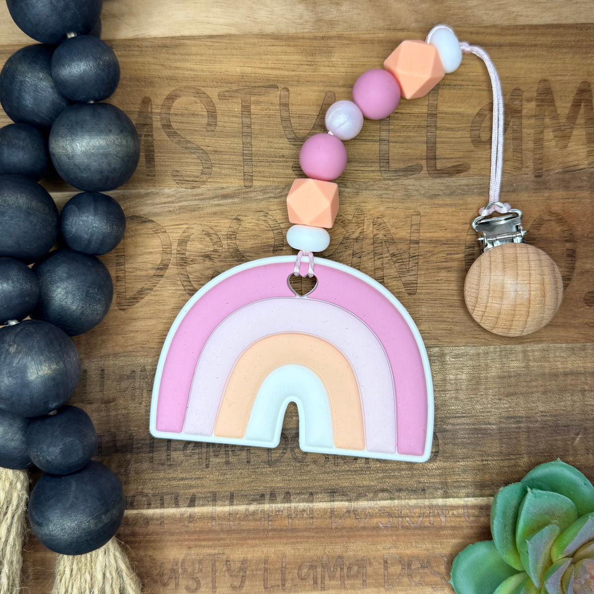 Sweet Pea Rainbow Silicone Teether Clip