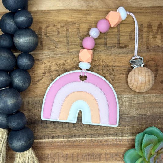 Sweet Pea Rainbow Silicone Teether Clip