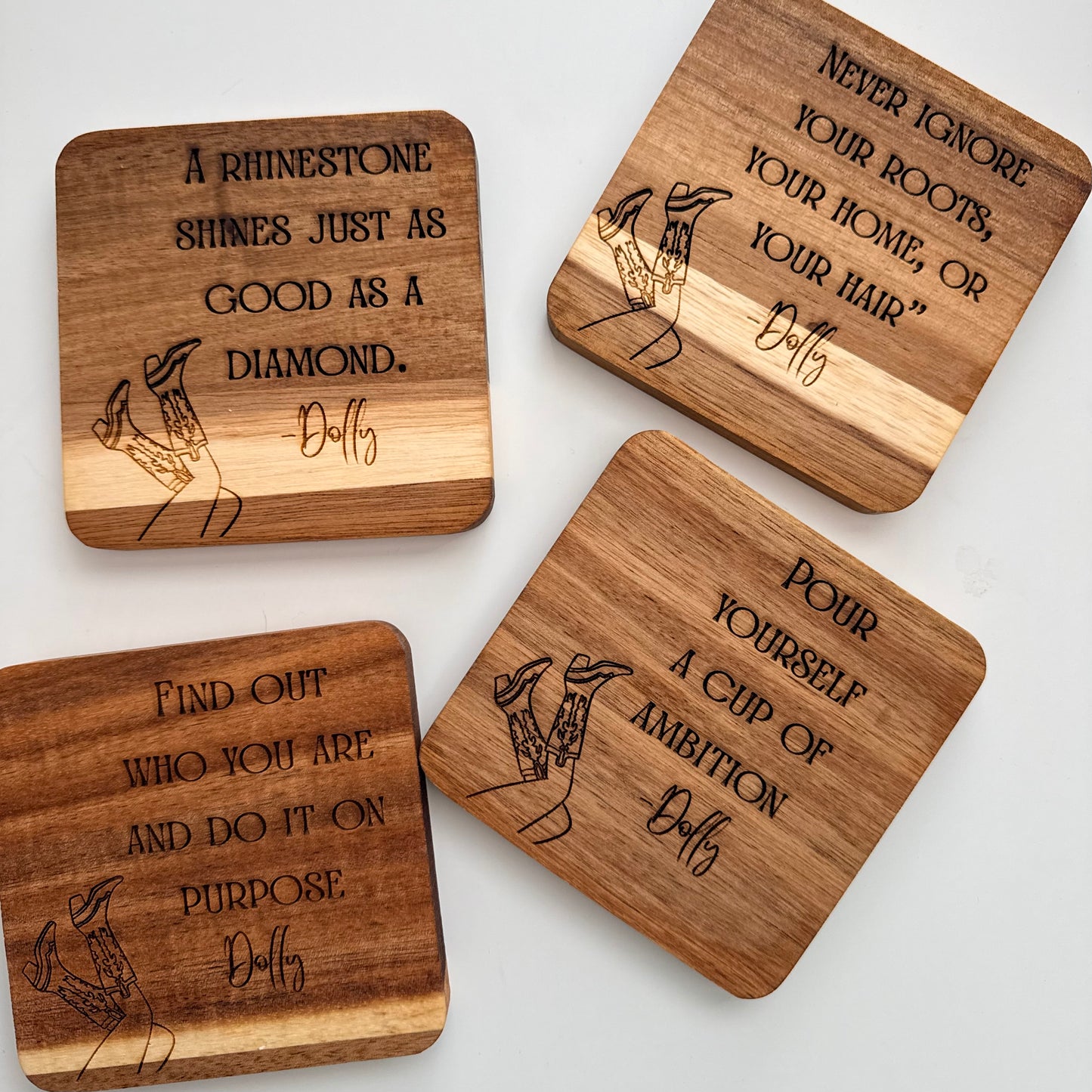 Dolly Parton square wooden coasters