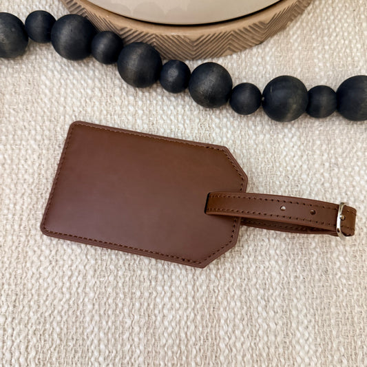 Brown leatherette luggage tag