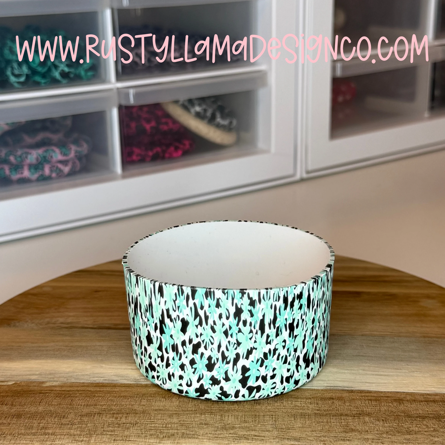 Mint Floral Cow print Silicone Tumbler Boot